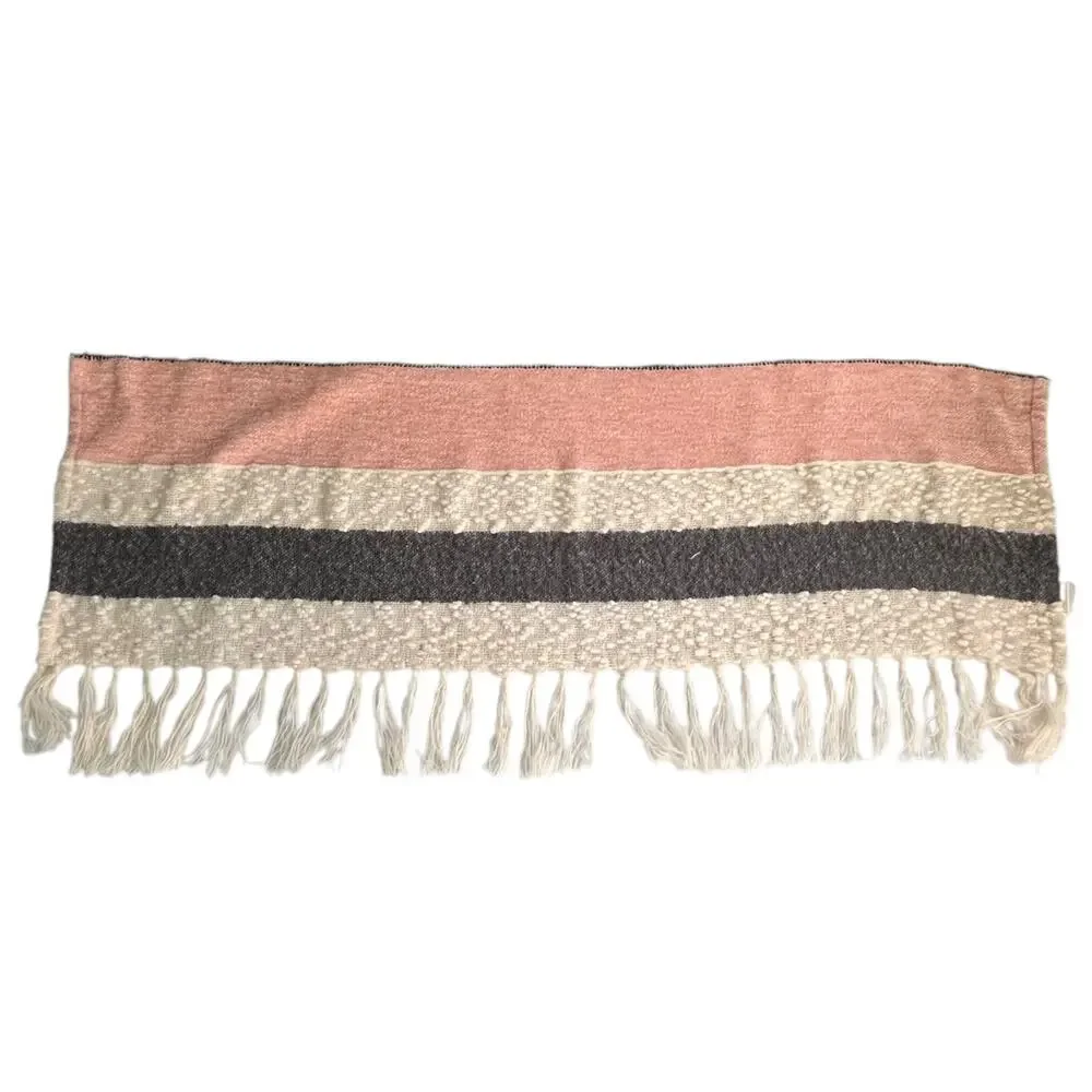Lot of 2 Shabby Chic Runner and Blanket Pink Black Stripes Boho Farmhouse